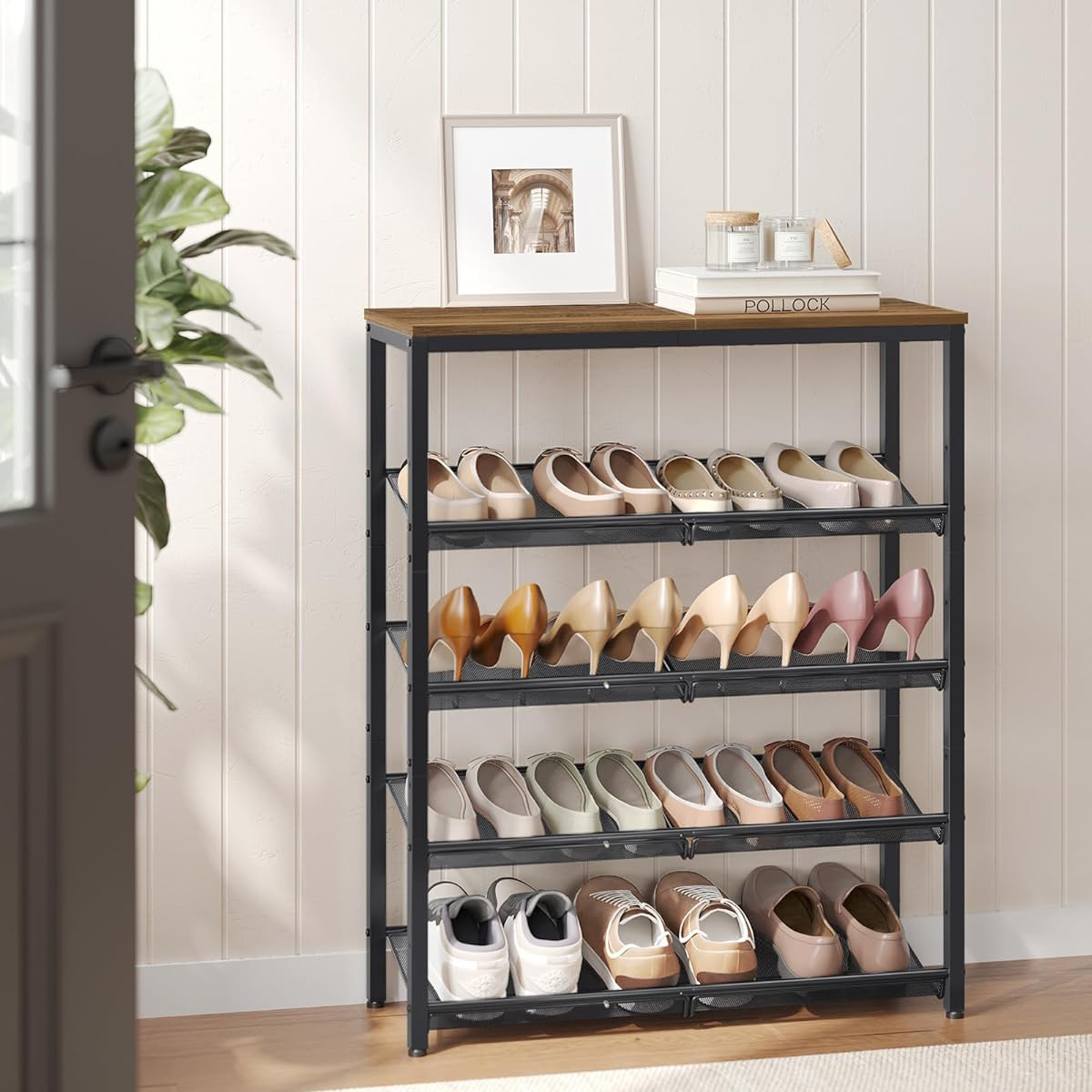 A best-selling shoe cabinet on Amazon cross-border e-commerce, featuring a five-layer inclined multi-functional iron-wood combination storage and dust-proof shoe rack