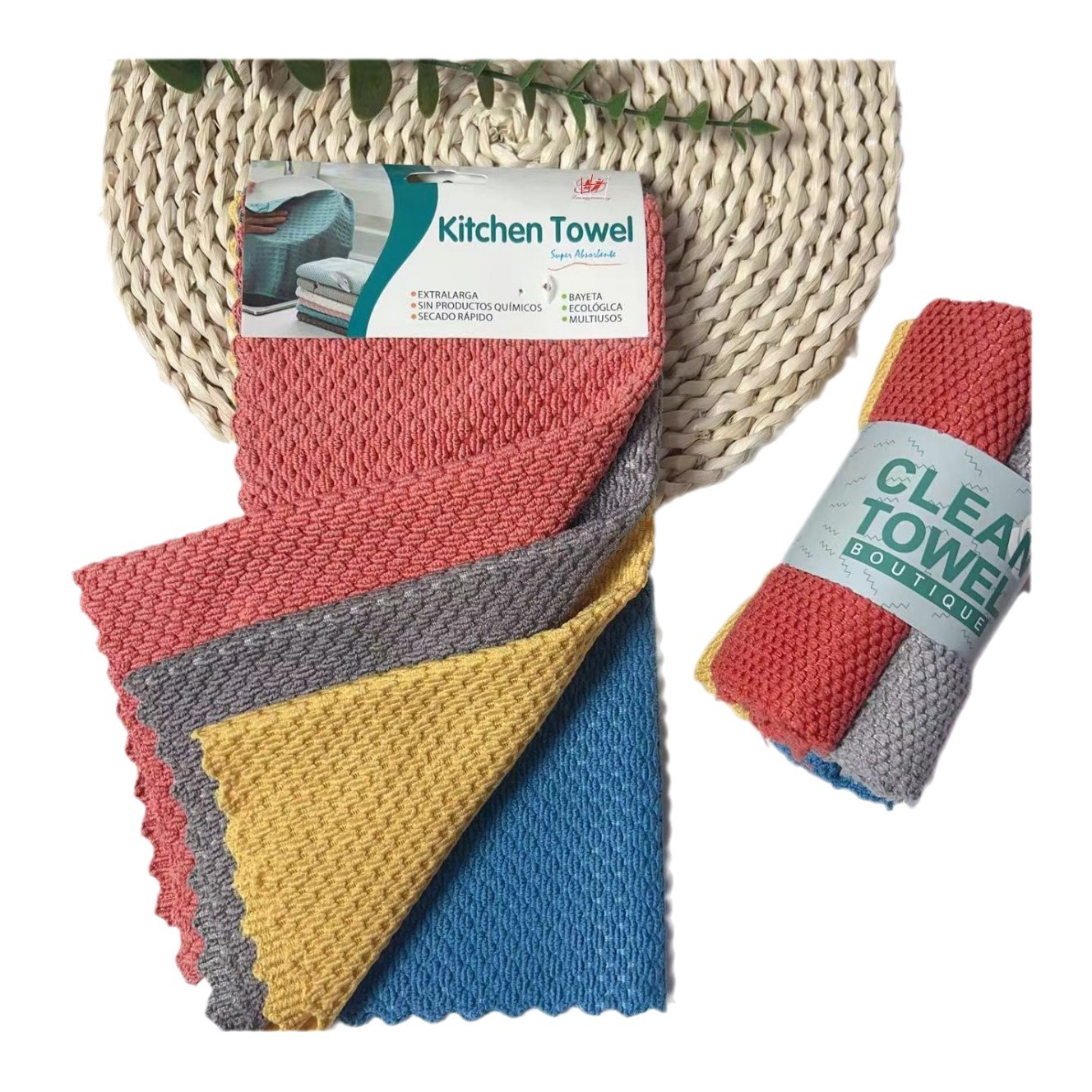 Comercio exterior exportación doble cara toalla de grano de trigo cocina limpieza doméstica paño absorbente toalla de lavado de vajilla distribuidor super idéntico estilo arroz toalla de grano Item Picture