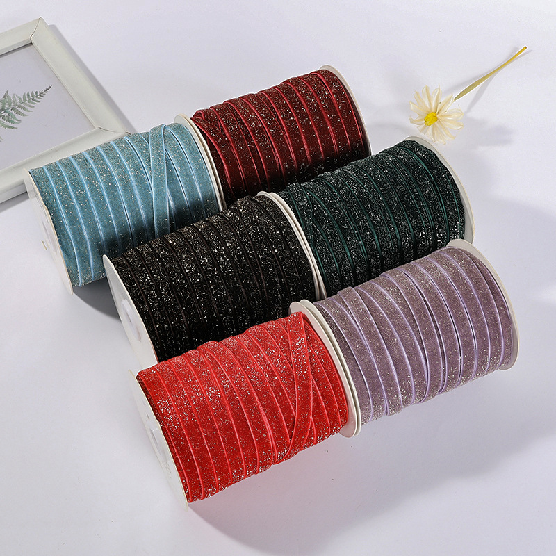 Wholesale single-sided star-dot flocking ribbon velvet webbing for clothing headwear accessories in stock Specification image