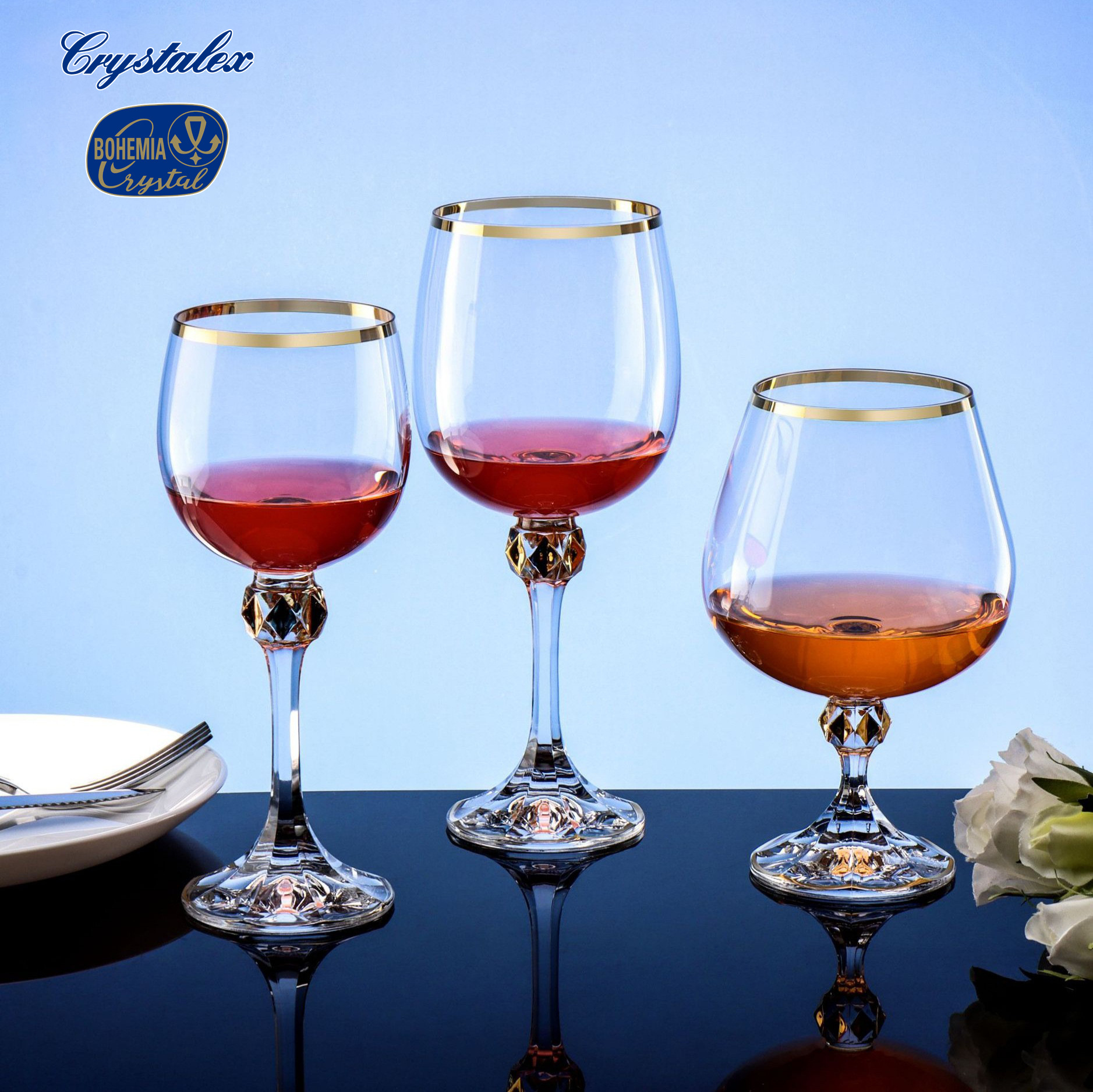 捷克进口无铅水晶玻璃描金口银边家用葡萄酒杯高脚杯红酒轻奢复古