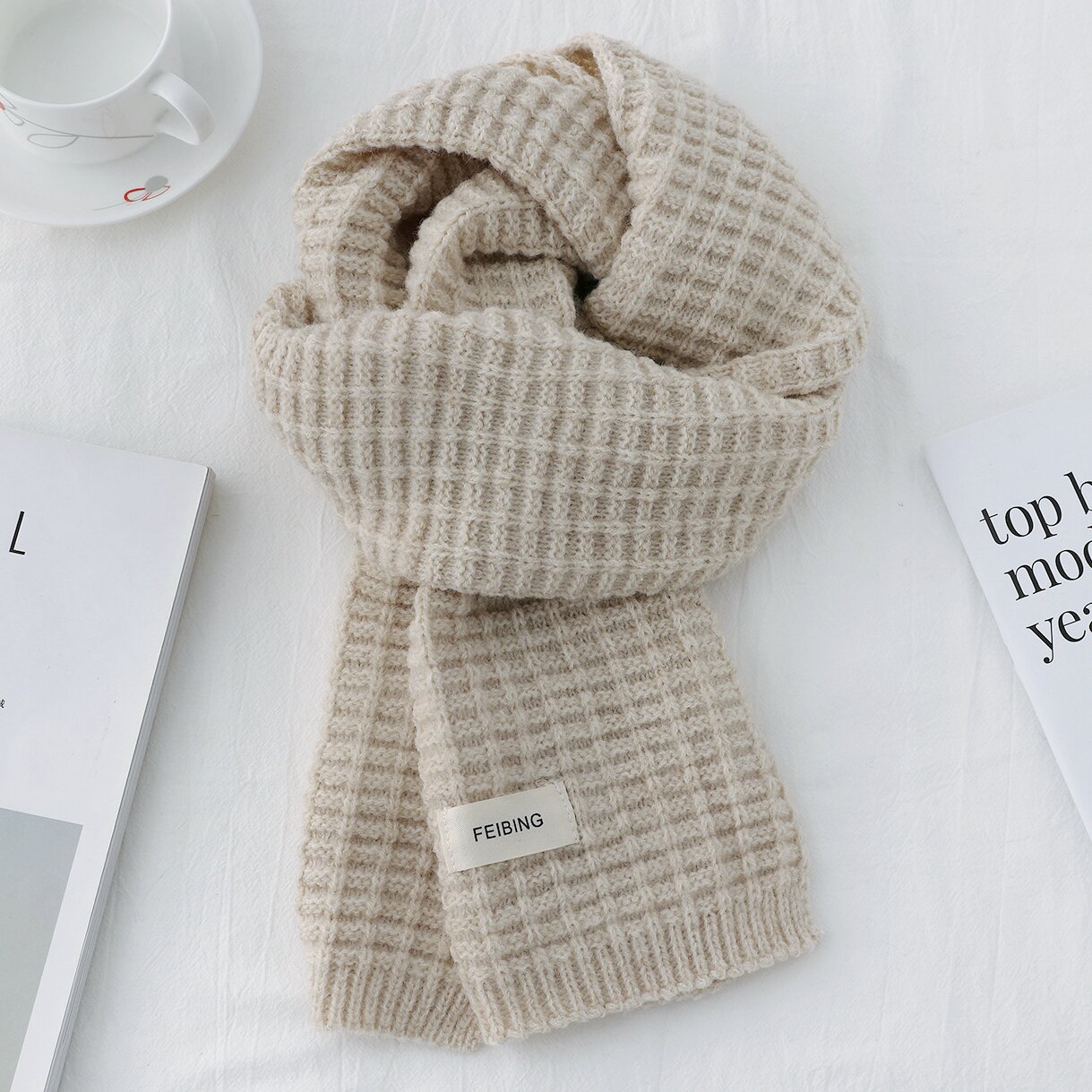 Korean-style simple and versatile knitted scarf for winter women, thickened, warm, fair and high-end look, casual woolen scarf for men