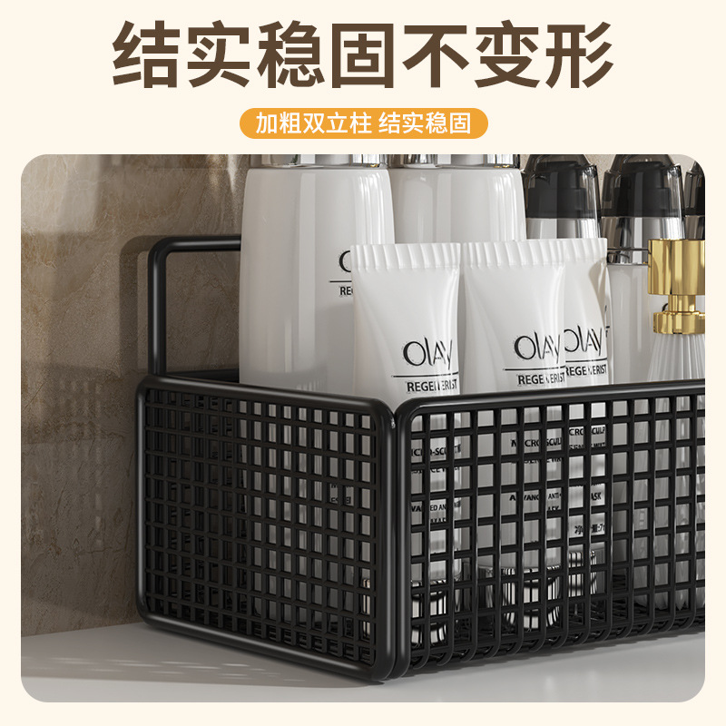 Bathroom storage rack, wall-mounted without drilling, bathroom, kitchen and toilet storage rack, washbasin, thickened wall-mounted basket Application Scenario