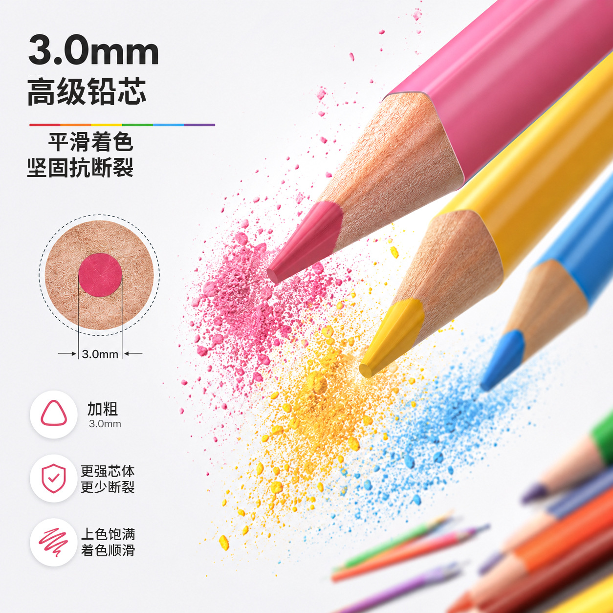 Cross-border oil-based triangular rods, 12-color colored pencils, special tools for student painting and art students, colored brushes, stationery details Picture