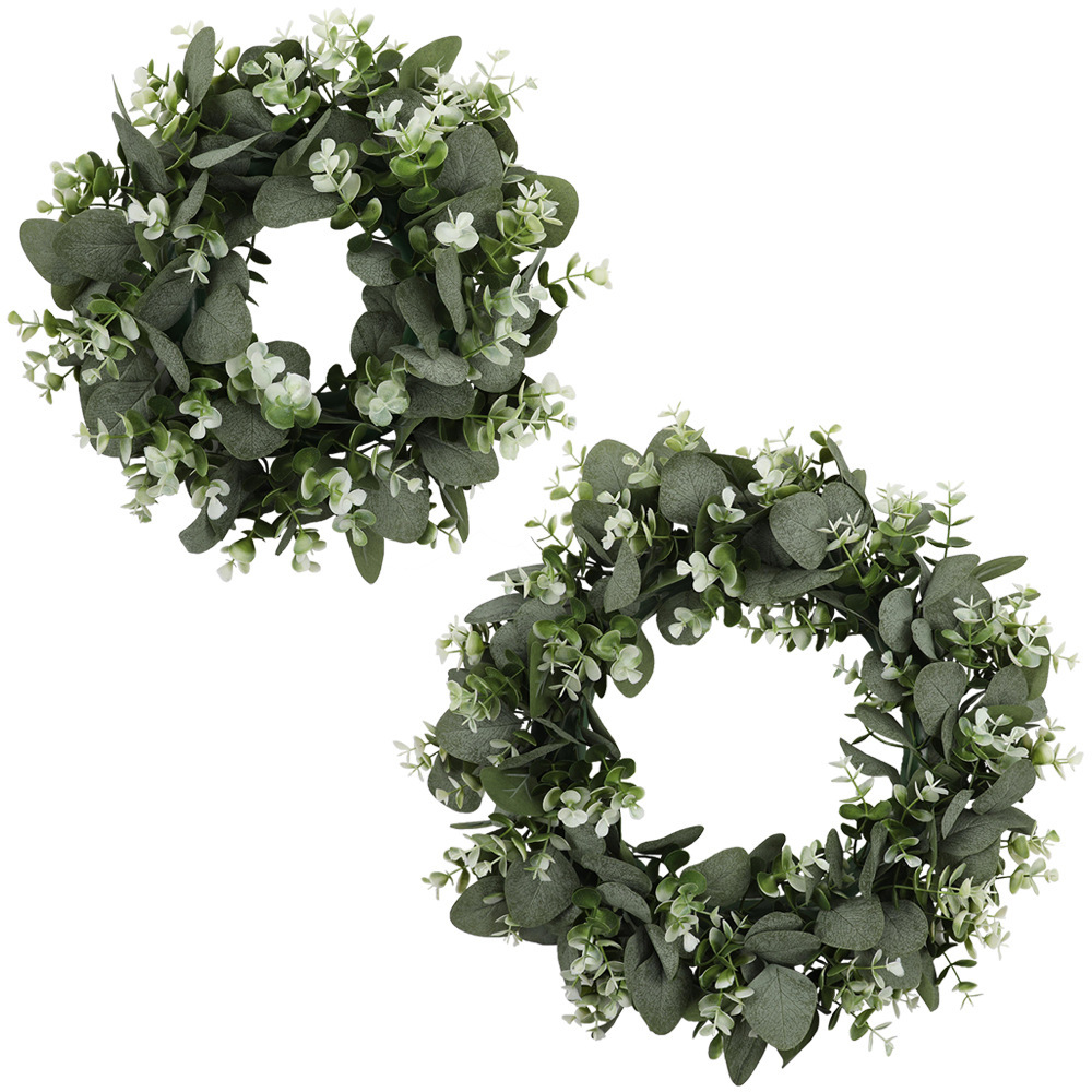 跨境亚马逊仿真尤加利花环门饰桉树叶圣诞Welcome派对装饰白底实物图