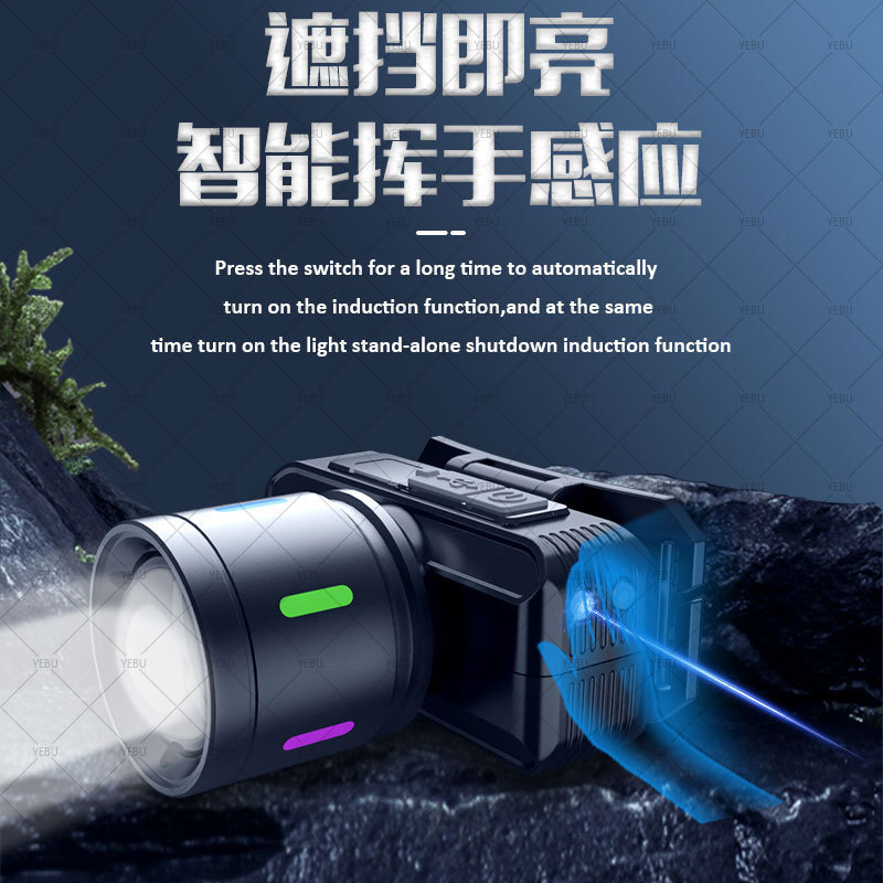 Cross-border fluorescent sensor headlamp, multi-functional white laser ultra-bright head-mounted work miner's lamp, outdoor mountain climbing and fishing lamp details Picture