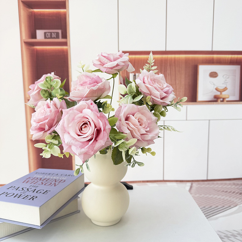 新品7头钻石玫瑰高级感仿真花婚庆酒店插花摄影装饰摆件手工绢花