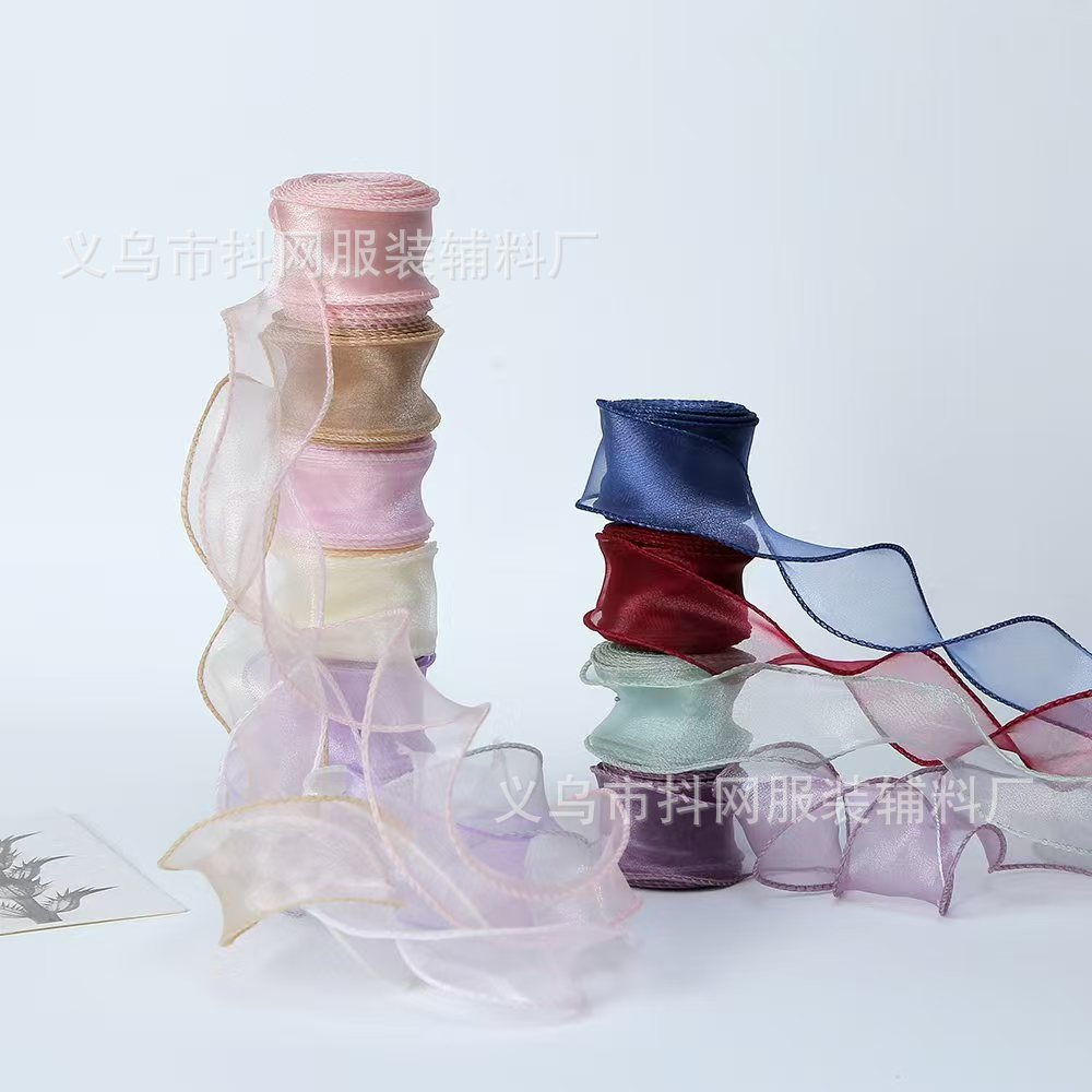 3.8cm in-stock colored fishtail yarn ribbon gift box decorative accessories, flower gift ribbons, decorative edge straps details Picture