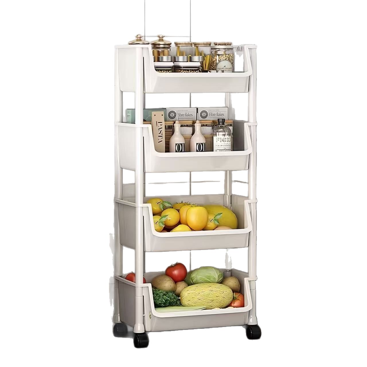 The simple and modern multi-layer wheeled storage rack is a portable kitchen fruit and vegetable storage rack Item Picture