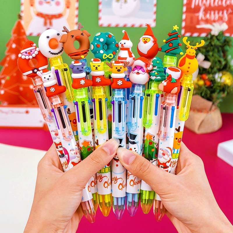 Christmas festival gifts: Six-color pens, Christmas pens, Christmas tree, reindeer, cute cartoon, colorful press ballpoint pens Specification drawing