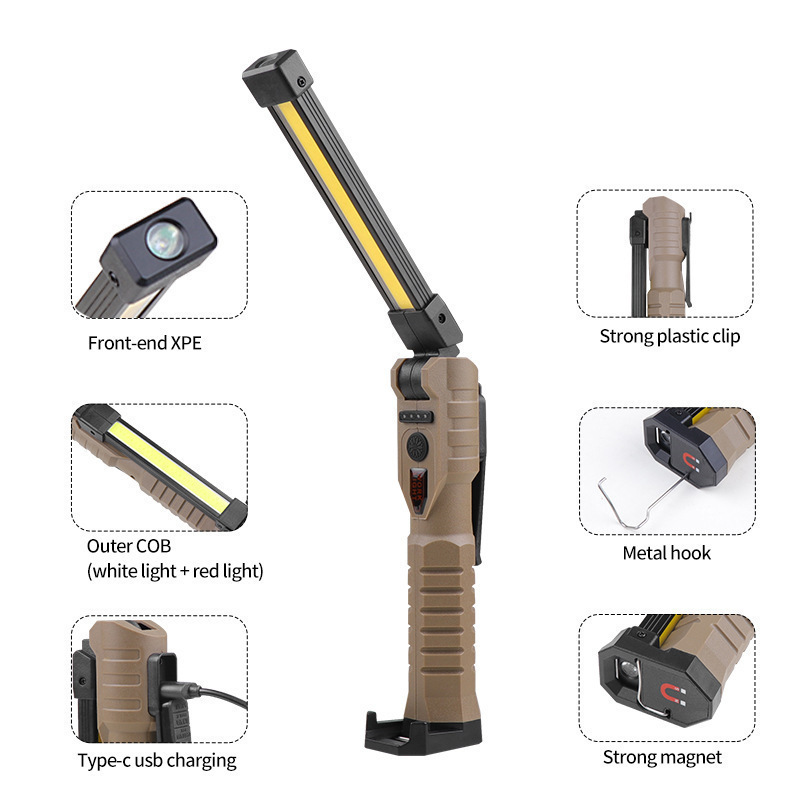 Multi-functional flashlight, charging cob work light, led car inspection light, folding magnet repair, three-light source emergency Specification image