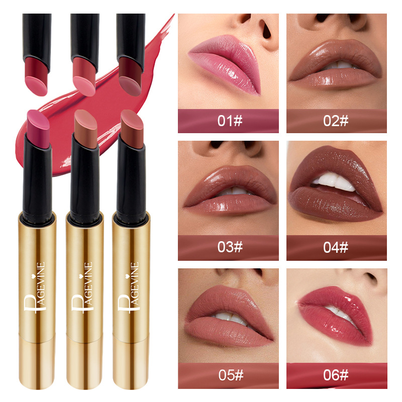 Cross-border PAGE VINE small gold tube Lipstick, moisturizing, long-lasting, waterproof, Whitening, rotating matte lipstick for export