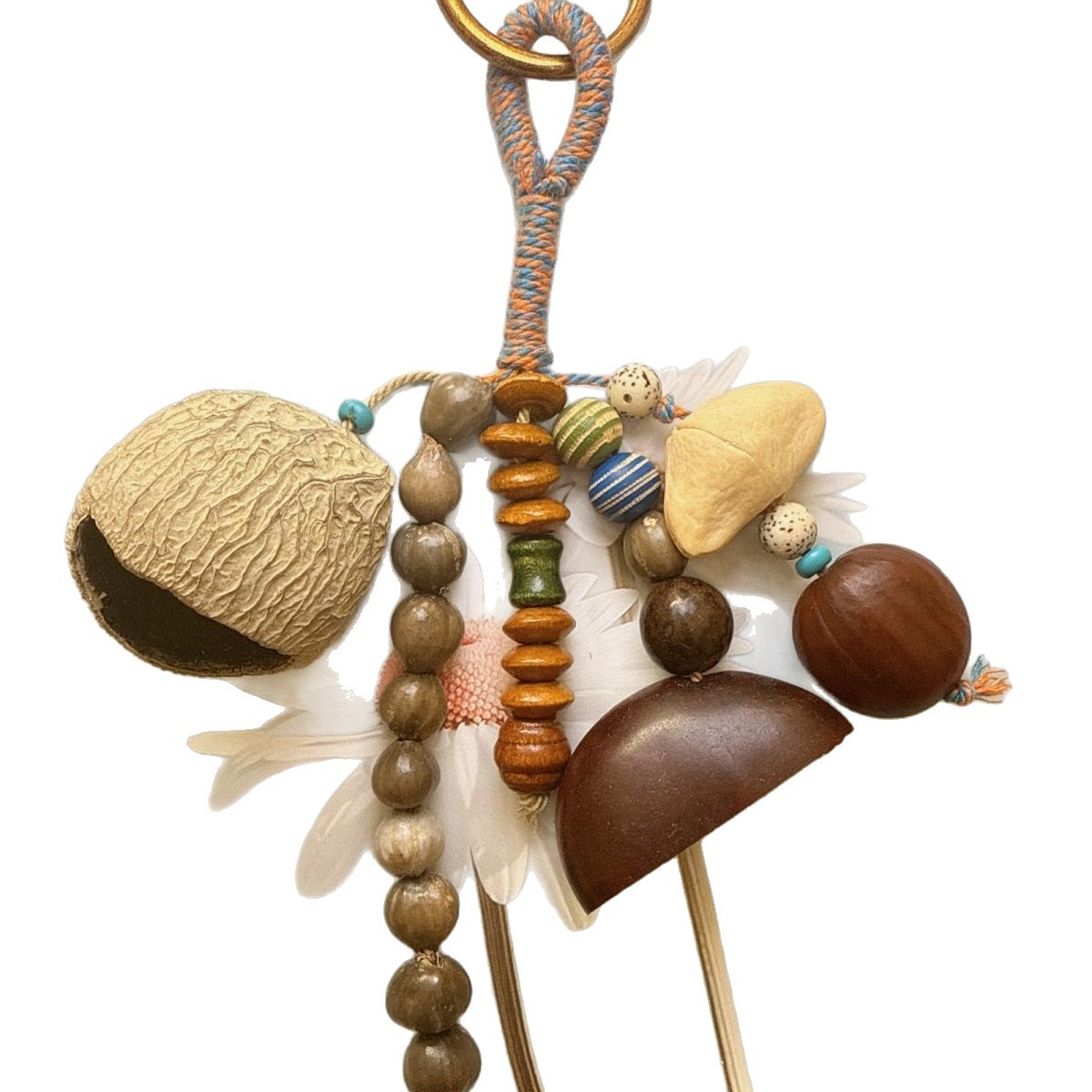 Indonesian large acorn shell handcrafted fruit shell wind chime hanging, healing Maillard brown high-end keychain Item Picture