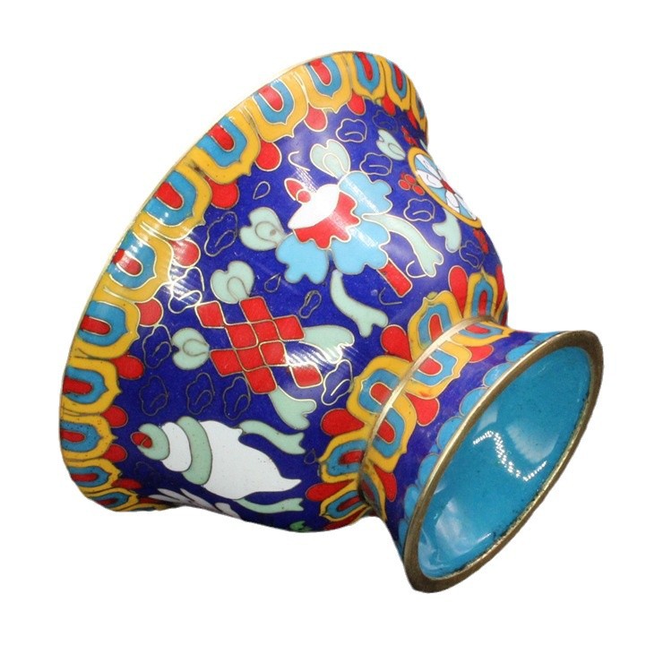 The cloisonne eight-treasure bowl is a traditional copper body, cloisonne enamel, polished, high-legged, eight-auspicious offering bowl and water bowl Item Picture