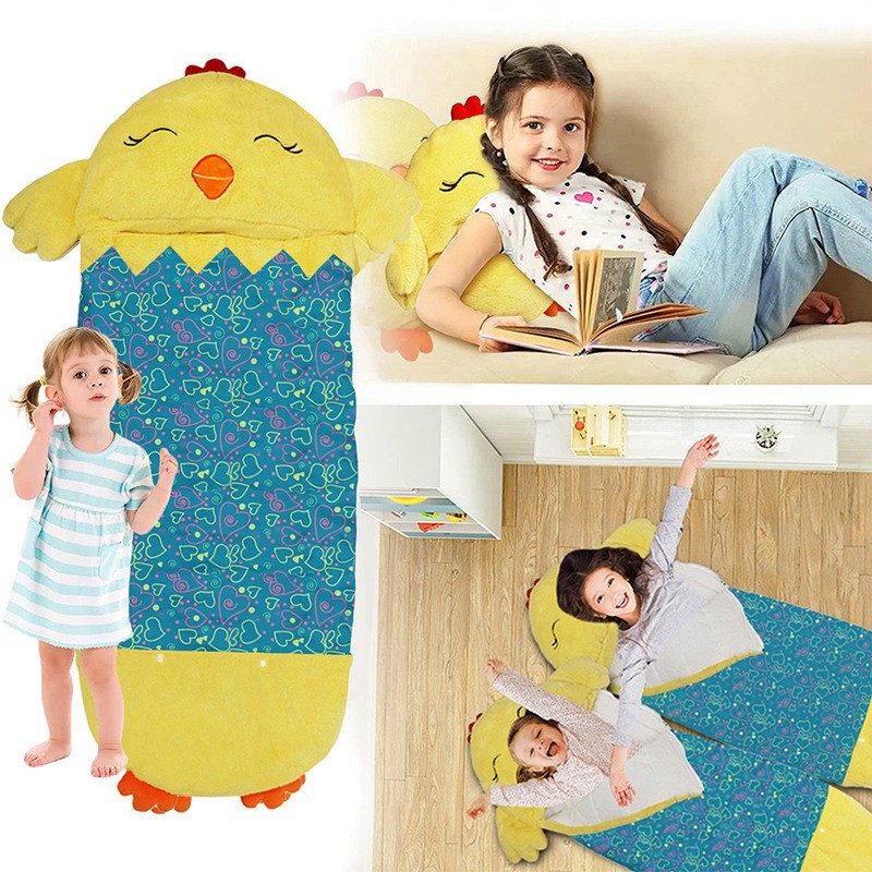 Cross-border children's anti-kick blanket, cute cartoon chicken, one-piece sleeping bag, storage plush pillow, foldable sleeping bag details Picture
