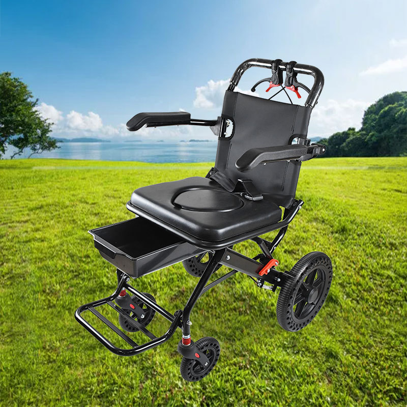 老年人坐便轮椅折叠轻便 车载便捷手推座椅 12寸飞机轮椅虾皮跨境细节图