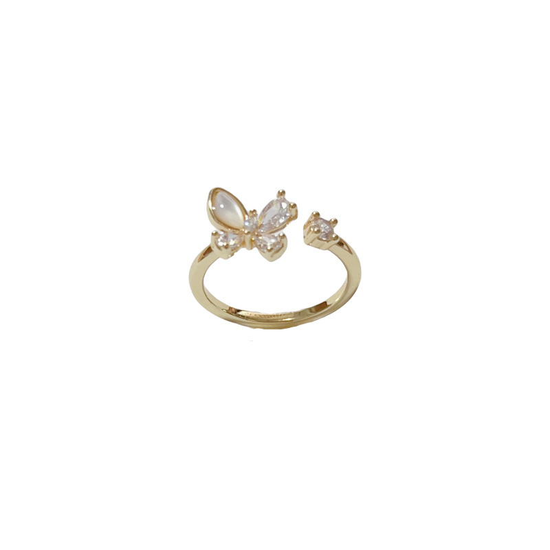French fashion, exquisite and versatile diamond-encrusted shell butterfly opening ring for women, simple and stylish design, index finger ring for women Application Scenario