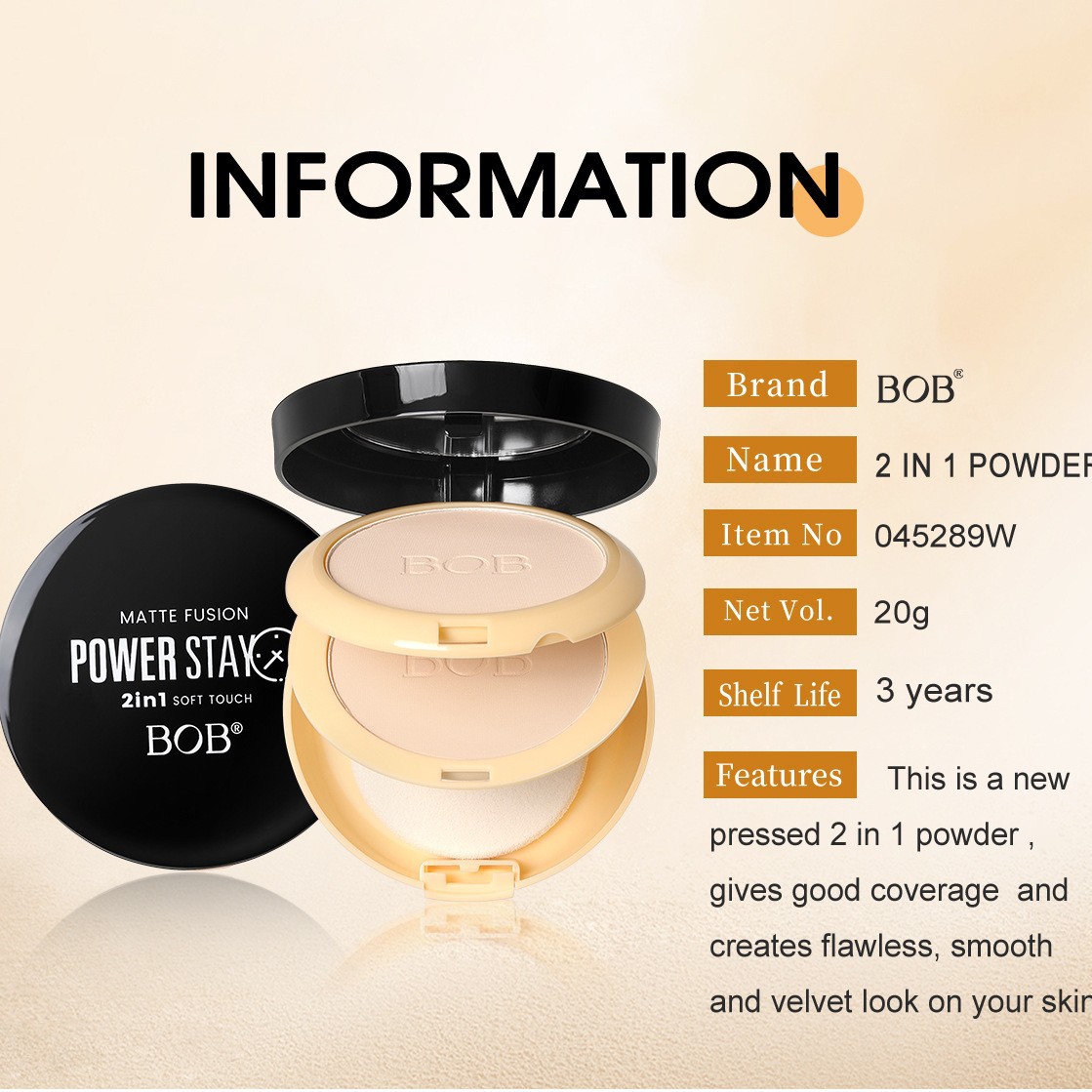 Cross-border bob Light-sensing Constant Color Setting Powder Compact is waterproof, oil-control, moisturizing, long-lasting, concealer and does not smudge, brightening the skin in daily life Item Picture