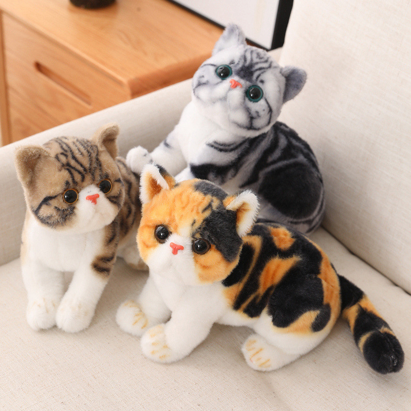 New cross-border simulation cat toys, cute little cat plush toys, children's comfort and companionship pet cushions
