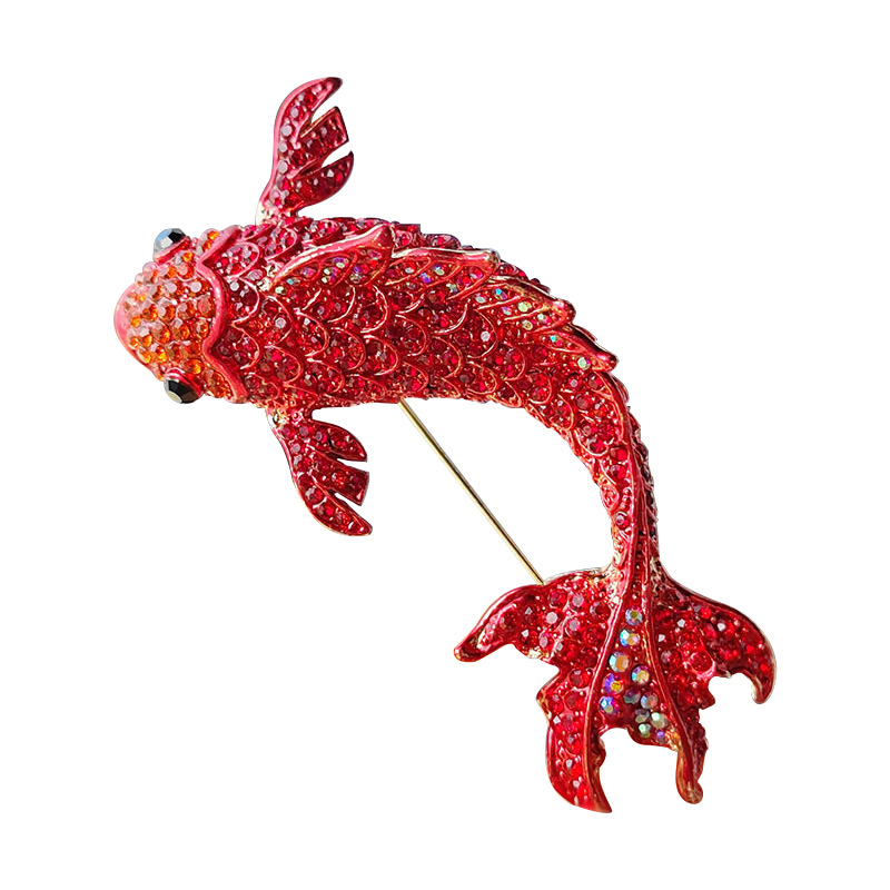 Cross-border bestseller high-end brooch, Chinese-style red koi water diamond brooch, pin, overcoat suit, carp festival brooch Item Picture