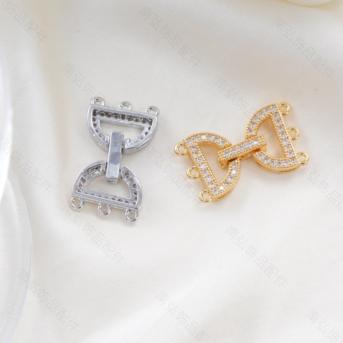 Copper plated with real gold for color retention, fully set with zirconium lock-shaped OT buckle, pearl connecting buckle, bracelet, necklace buckle, DIY accessory details Picture