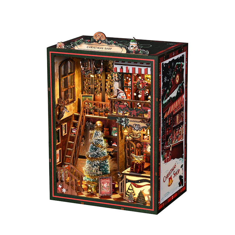 New Christmas house jigsaw puzzle diy house 3D stereoscopic handcrafted assembly bookstand miniature scene display model house Item Picture