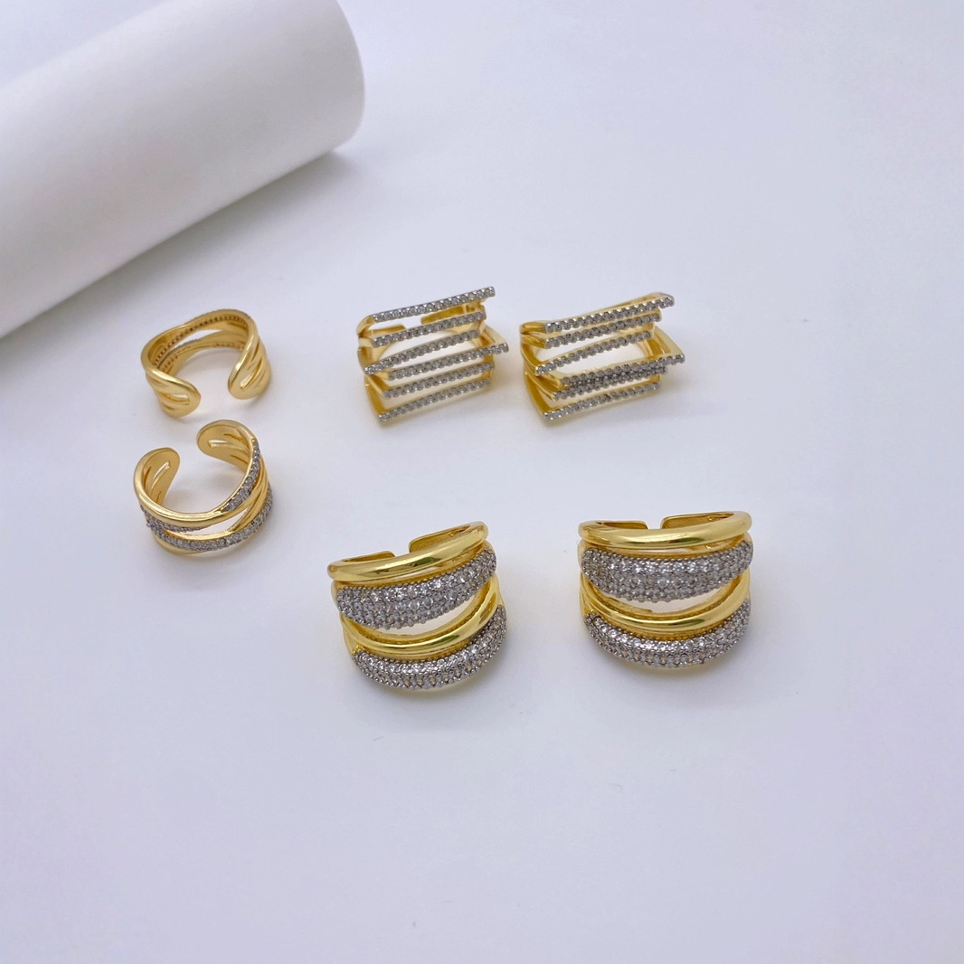 Cross-border exclusive copper plated with 18k gold and set with zircon rings, a variety of fashionable and retro open-mouth finger rings and loose-mouth rings details Picture
