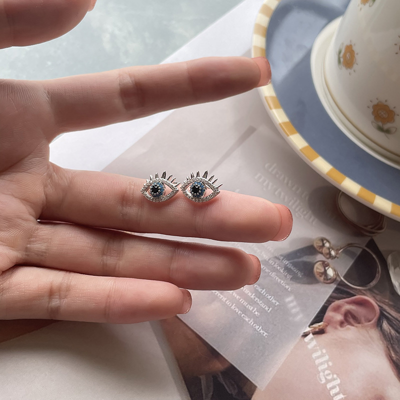 S925 Silver Needle Stud Earrings, Angel Devil's Eye, Exquisite Stud earrings, Zircon, Niche design, ins Earrings wholesale Application Scenario
