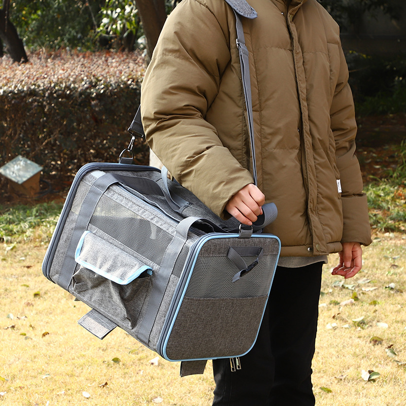 戎咖宠物跨境磨砂pvc宠物包拓展宠物斜挎包透气拉杆猫包大容量外出宠物包便携式猫猫包