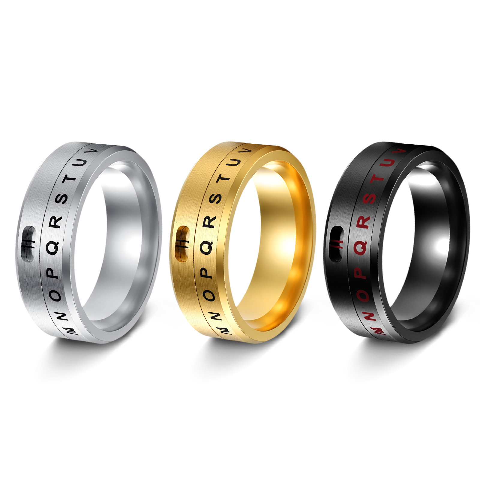 European and American style titanium steel rotatable digital ring, new Amazon letter ring jewelry consignment and wholesale