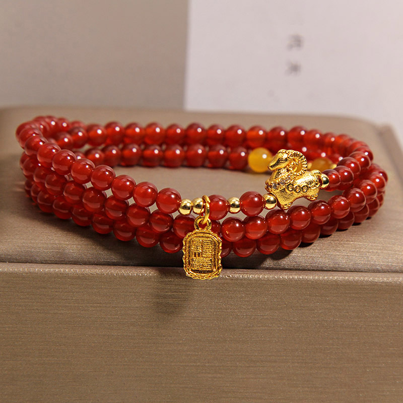 Natural red agate multi-loop pulsera para mujeres ligero lujo nicho alto sentido exquisito y versátil año de cabra cada vez mejor mano cadena Specification image
