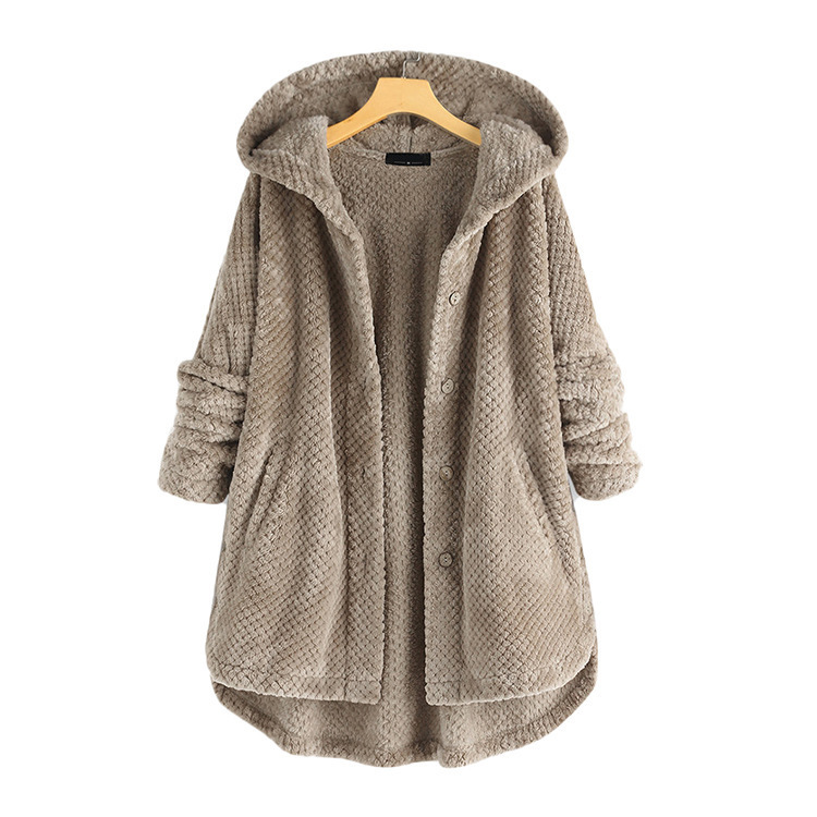 Cross-border Amazon plus-size women's winter hooded double-sided fleece sweatshirt, fashionable mid-length plus-size European and American coat for women Item Picture