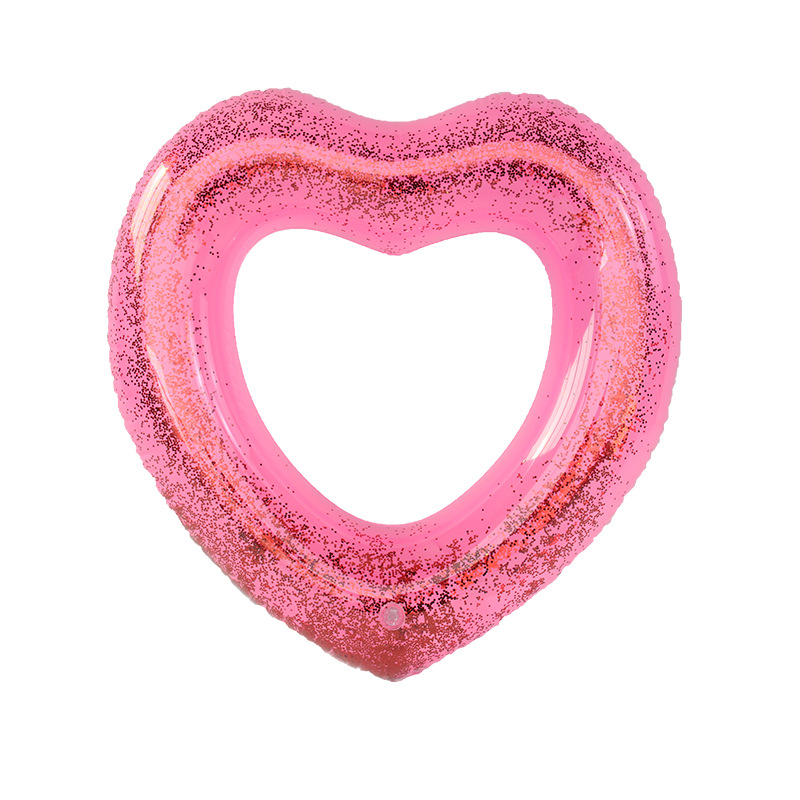 虹雨 亮片心型游泳圈批发大号成人爱心泳圈网红半透明心形游泳圈 Item Picture