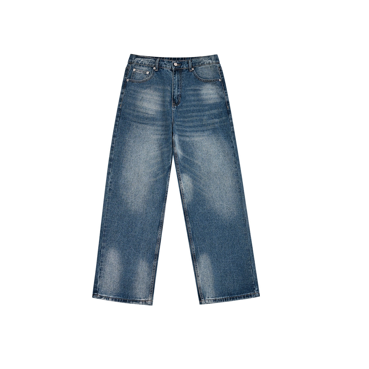 APO Men's Wear: American distressed retro ripped jeans for men, high-end, trendy, cool, loose, straight long pants Item Picture