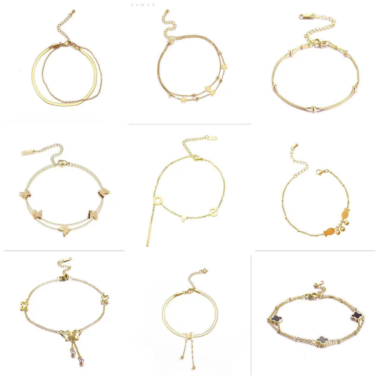 Trendy double-sided titanium steel double-layer heart-shaped foot chain for women, 18K gold plating, new versatile and non-fading fashionable light luxury foot chain Application Scenario