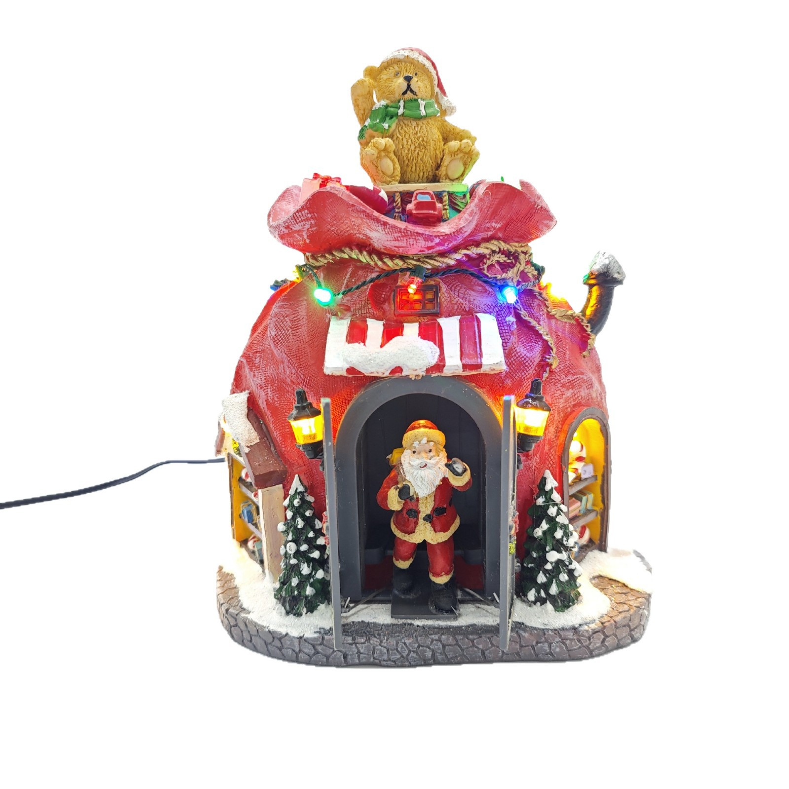 Cross-border Christmas gifts, illuminated ornaments, music boxes, Santa Claus, bear house scenes, opening and closing doors, resin colored lights Item Picture