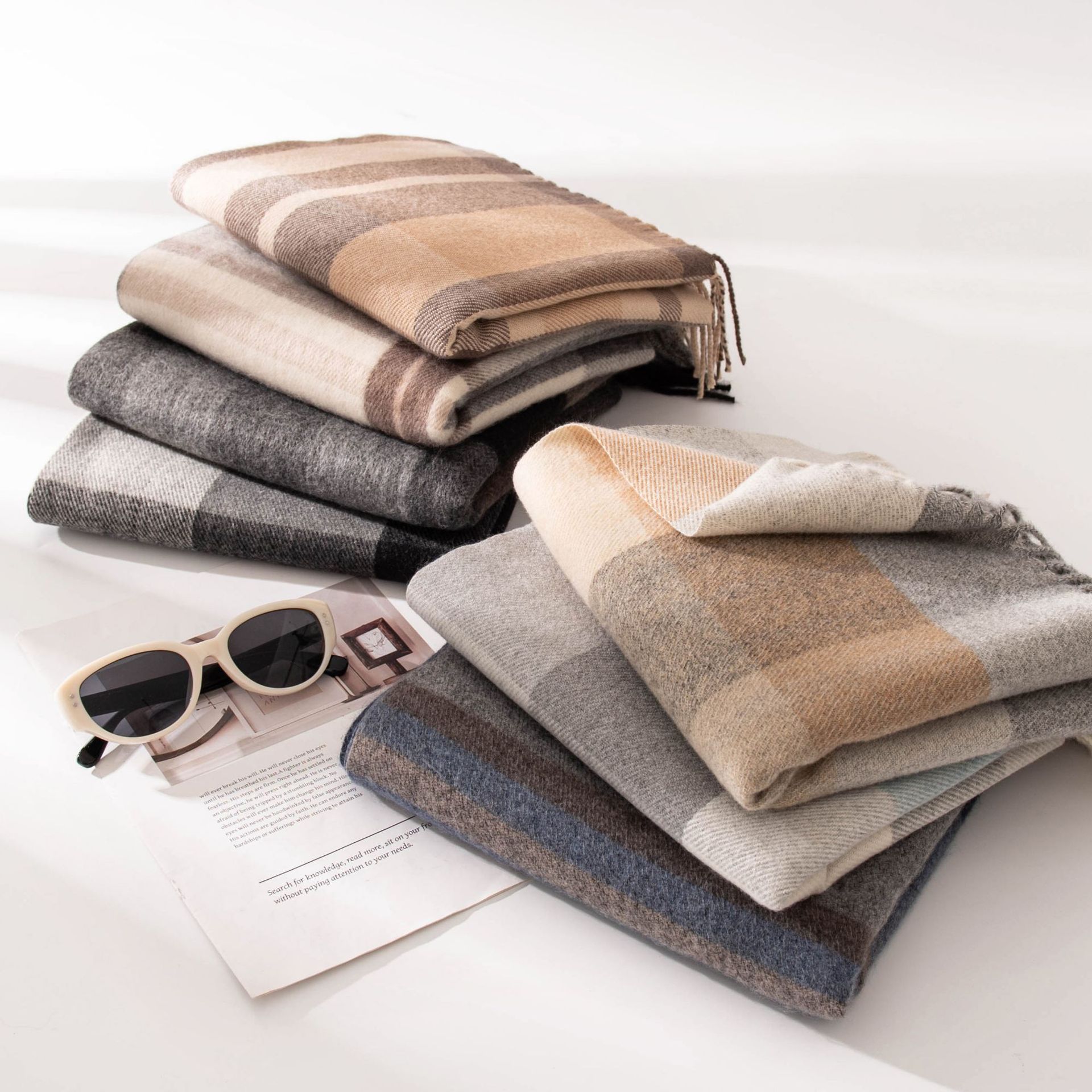 The women's winter scarf exudes a sense of sophistication. The autumn grey checkered faux cashmere scarf has a fashionable and warm design. The scarf is a shawl for men Specification image