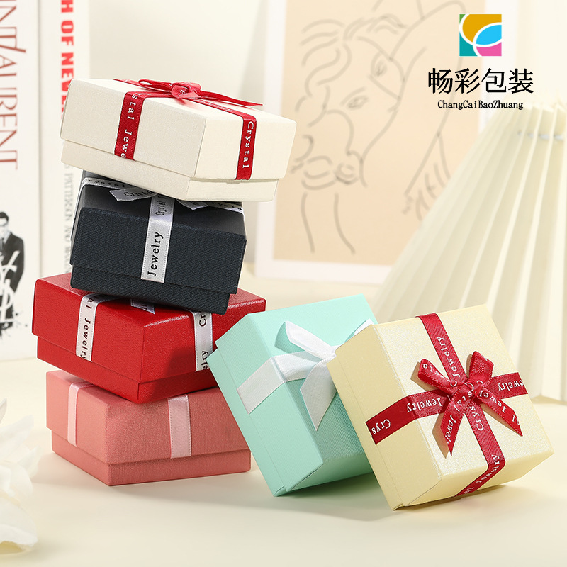 现货批发高档戒指首饰盒天地盖蝴蝶结礼盒项链耳环包装饰品盒