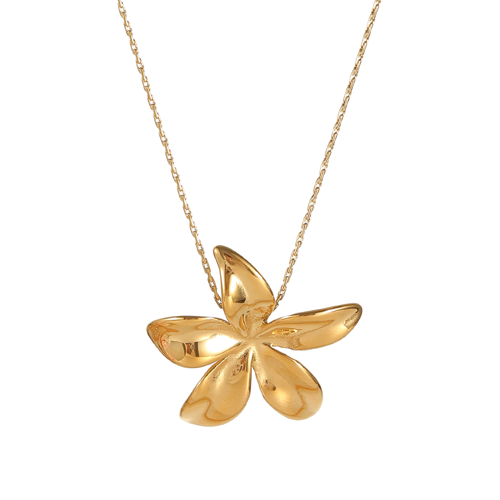 花朵个性自然新款不锈钢轻奢潮流吊坠不掉色高级感小众项链白底实物图