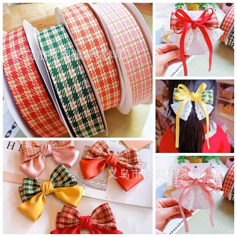 4cm Korean version thousand-bird check pattern woven ribbon, DIY bow hair accessory, headwear edge, flower gift box packaging