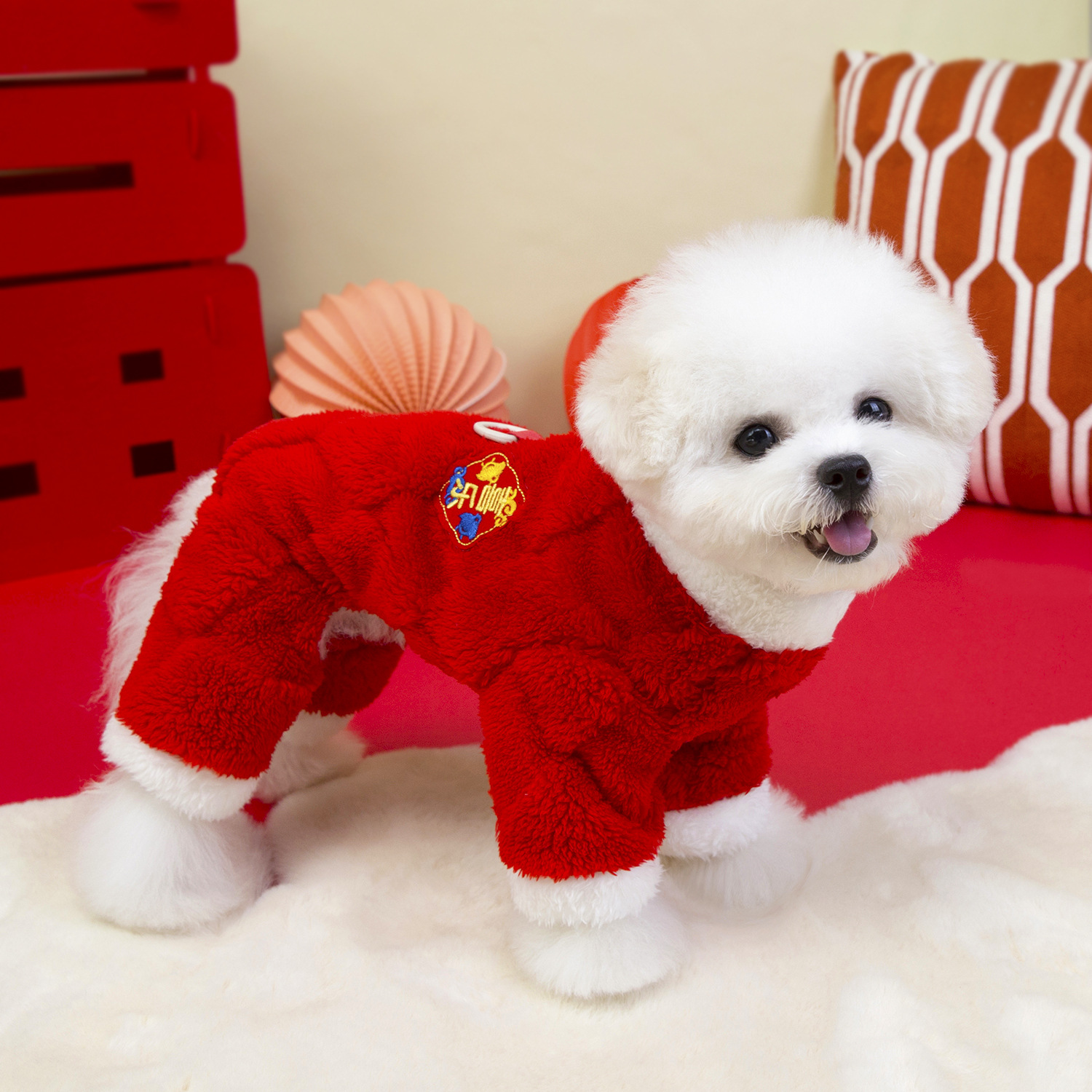 Pet clothing, dog clothes, autumn and winter festive outfits with fleece, new pet New Year clothing, 25 festive four-legged fleece jacket Specification image