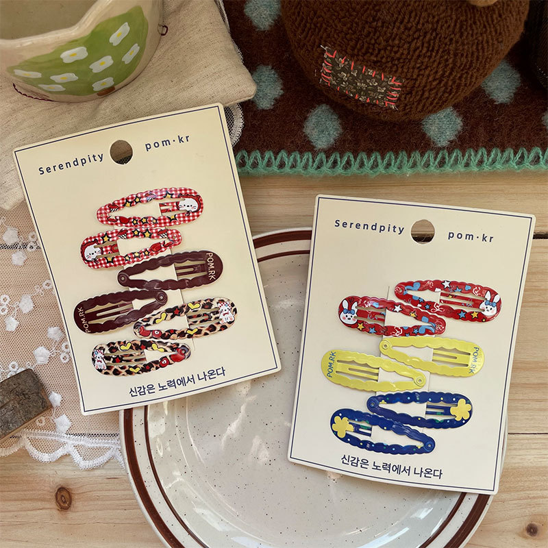 pom.kr's new Korean-style printed bb clip, cute children's side bangs clip, bye-bye clip, and girl's hair accessory