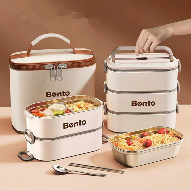 Multi-layer insulated lunch box, large-capacity bento box, water-filled heating lunch box, office workers and students can carry rice buckets details Picture