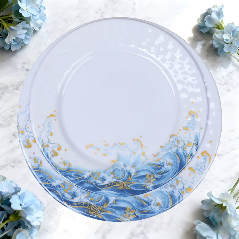 OEM production of melamine vegetable plates, flat plates, bowls, plates and saucers, 7-inch, 8-inch, 9-inch and 10-inch round household simple set tableware details Picture