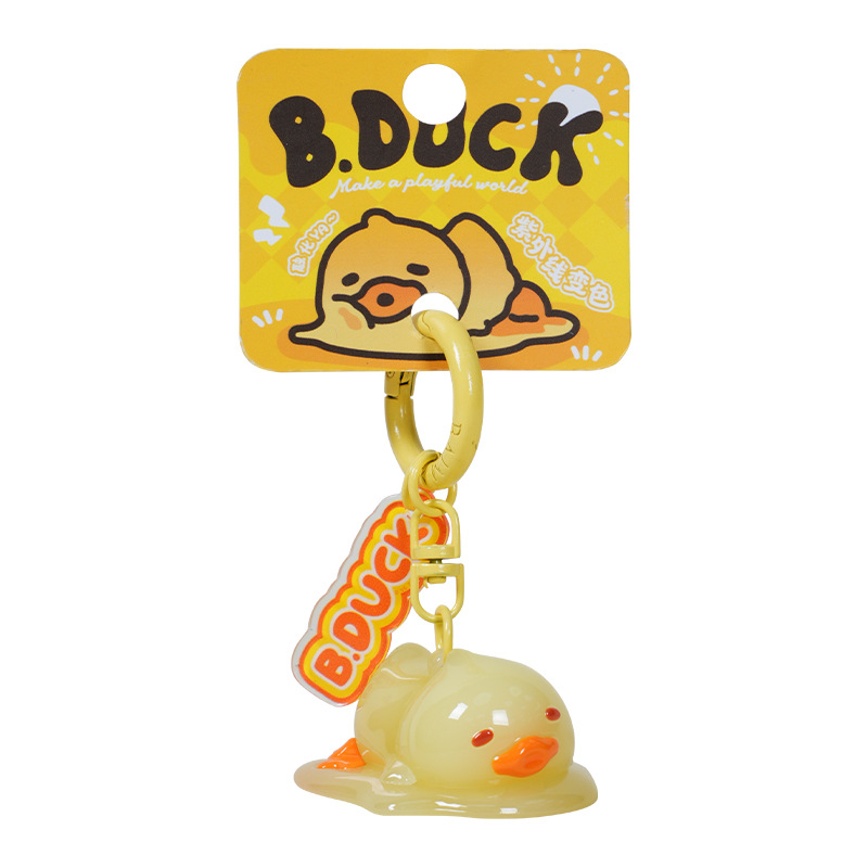 Genuine B.Duck yellow duck light-changing keychain pendant, creative and cute doll, UV-color-changing bag pendant Item Picture