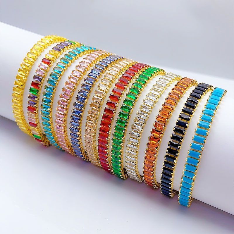 跨境新品欧美镶锆手链  铜镀18K金手链彩色水晶网球链情侣手链女