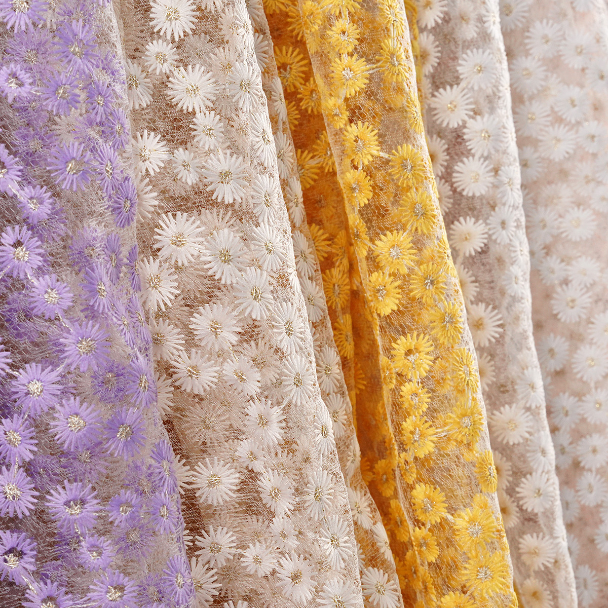 Sunflower mesh handbag, embroidered fabric, multi-color embroidered fabric, internet-famous style, small daisies, diy handmade bouquet