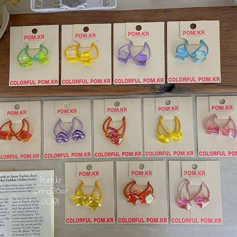 Nuevo estilo coreano transparente cuadrado pares de cabellos cola de caballo cuerda de cabeza multicolor bebé lindo amor estrella elástico elástico accesorios para el pelo details Picture
