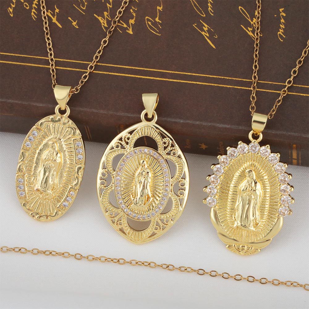 Cross-border best-selling geometric jewelry with hollowed-out patterns, Virgin Mary pendants, European and American fashionable necklaces and lip chains