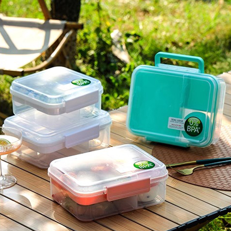 Portable food storage box, outdoor fruit box, portable salad box with dipping sauce, compartments bento box, lunch box for work