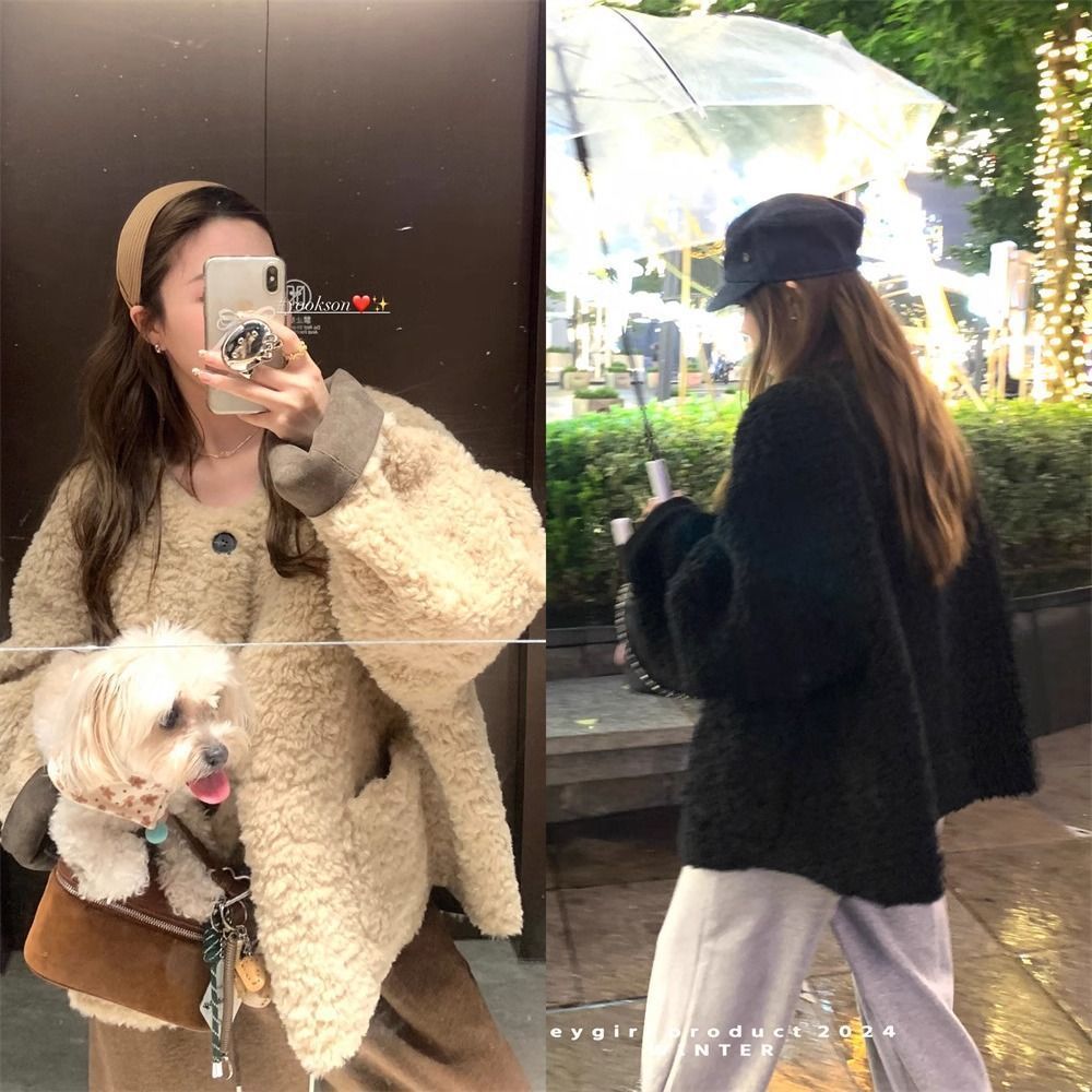 羊羔毛外套女秋冬皮毛一体2025新款环保毛毛圆领减龄百搭显瘦外套